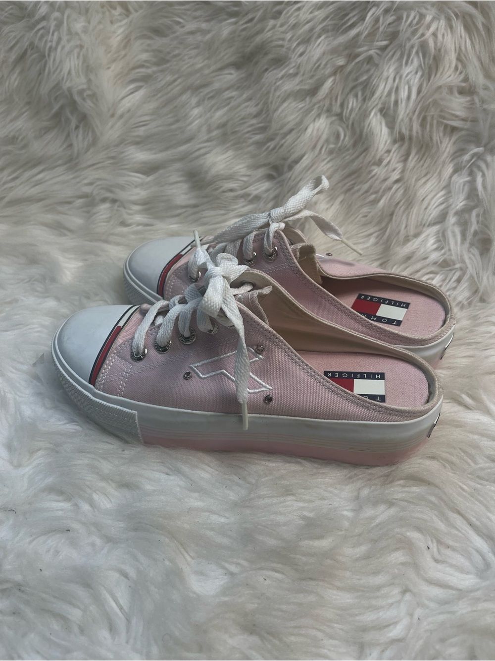 Tommy Hilfiger Light Pink Canvas Slip-On Mule Sneakers SZ8M